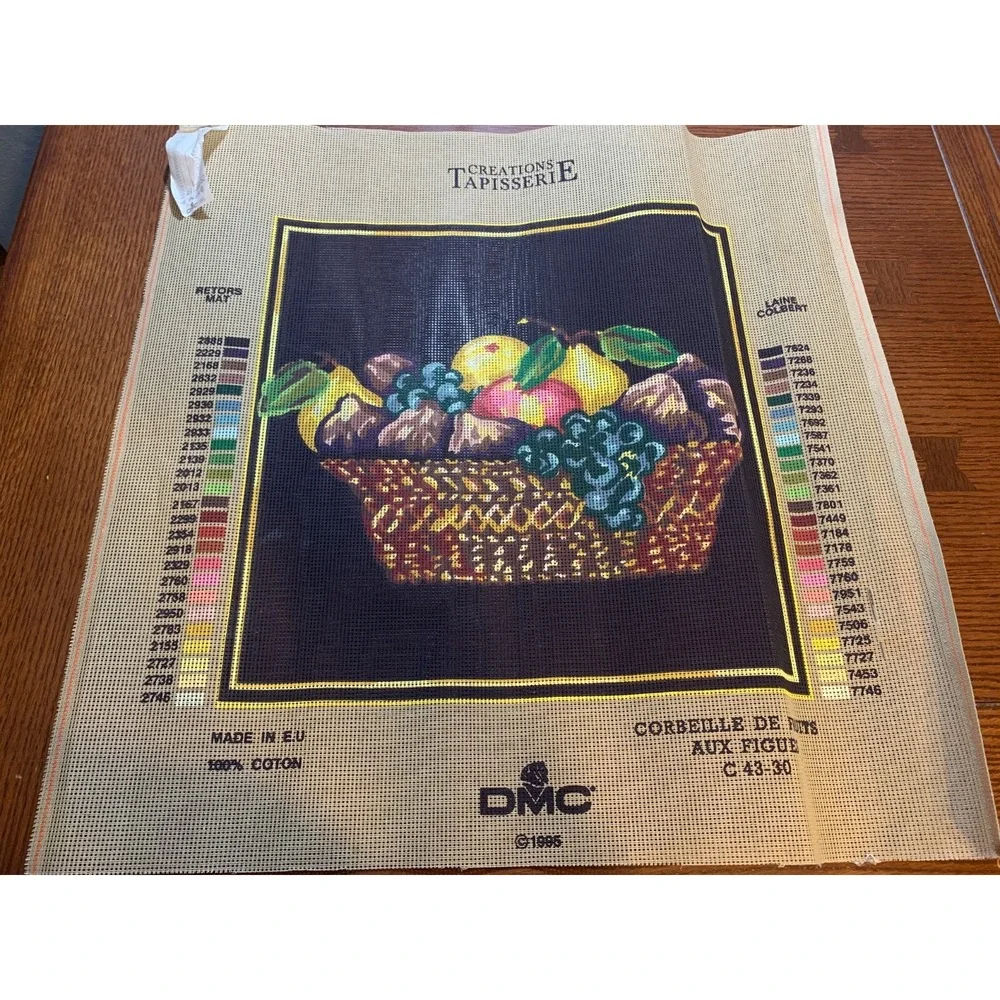 Vtg DMC Needlepoint Canvas Fruit Basket 15 x 16 Creations Tapisserie 1995